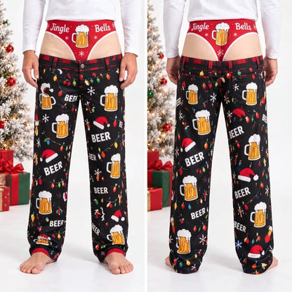 Jingle Beers pajama pants, front and back