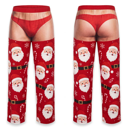 Santa Christmas pajama pants, front and back