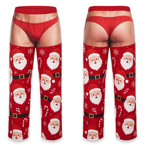 Santa Christmas pajama pants, front and back