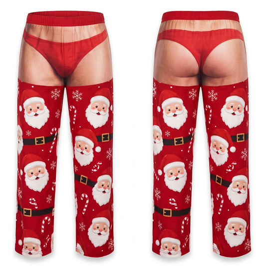Santa Christmas pajama pants, front and back