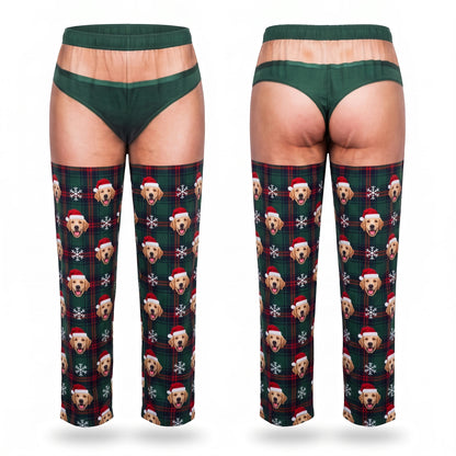 Santa Pups Christmas pajama pants, front and back